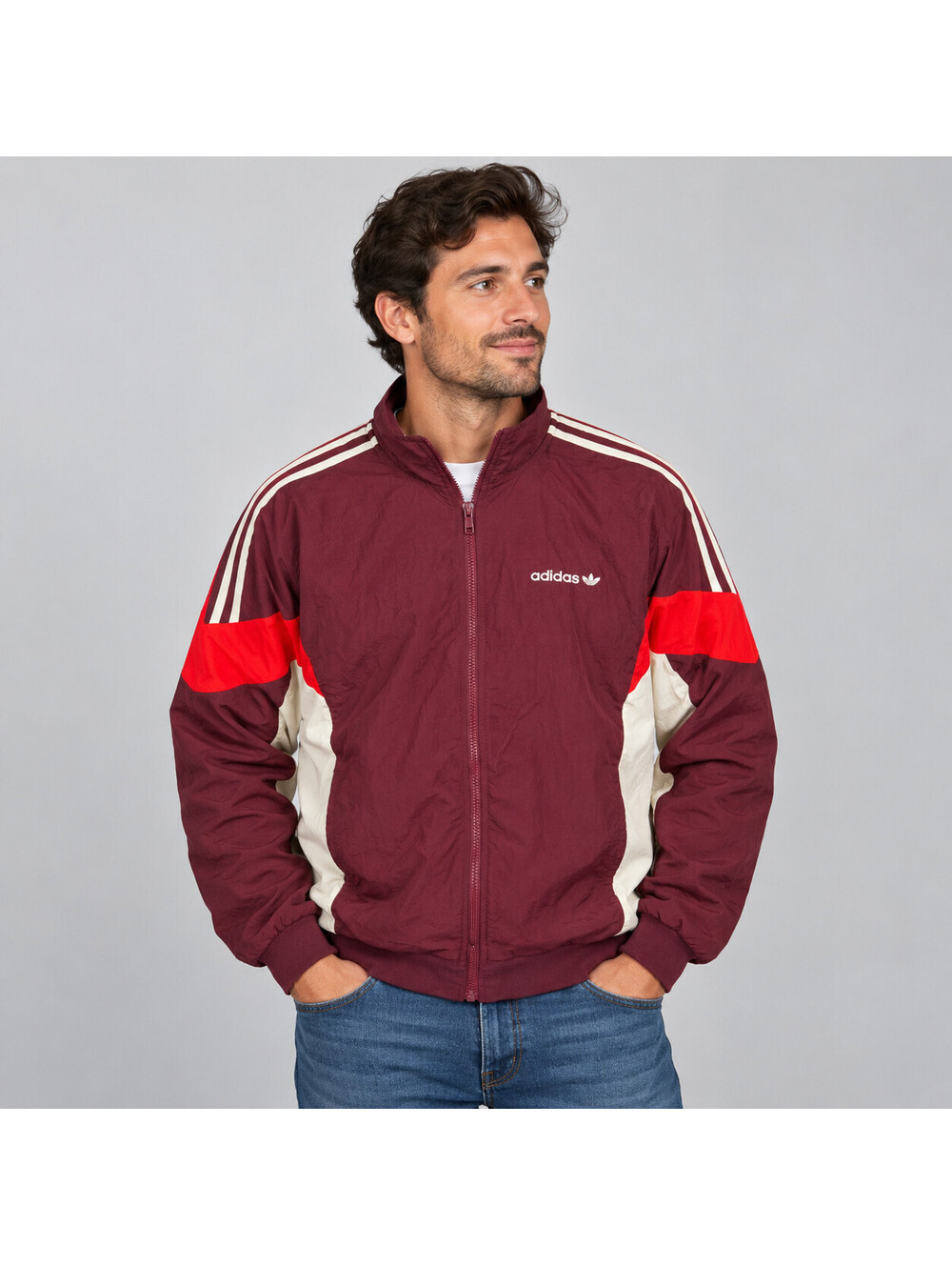 Adidas Originals Mens Track Suit Medium Burgundy Retro 3 Stripe Full Zip Small